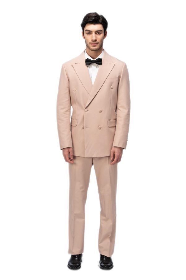 Peach Closure Collar Double Breasted Suit