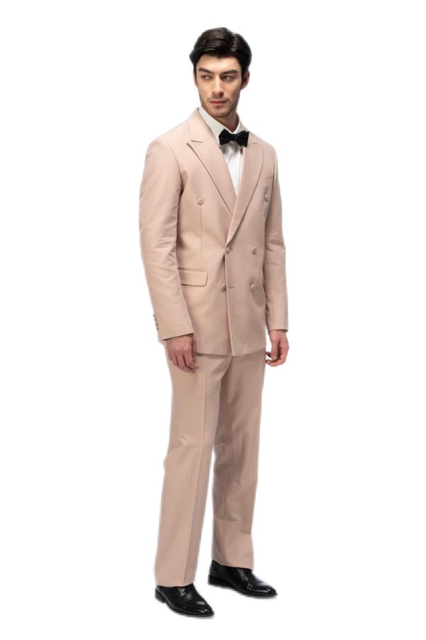 Peach Closure Collar Double Breasted Suit