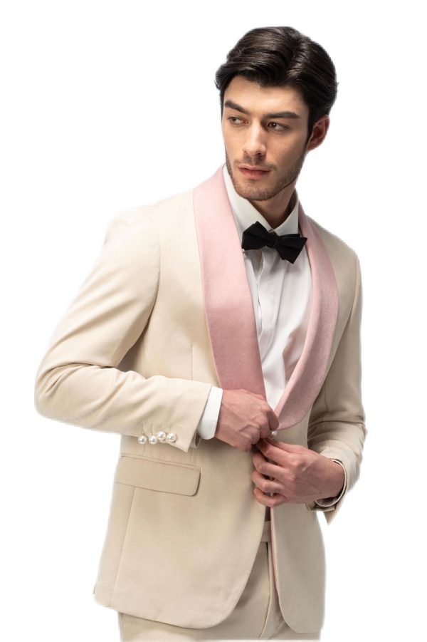 Creamy with Pink Shawl Collar Suit