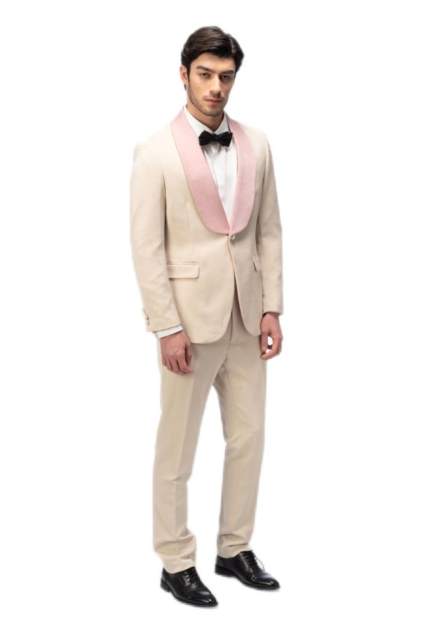 Creamy with Pink Shawl Collar Suit