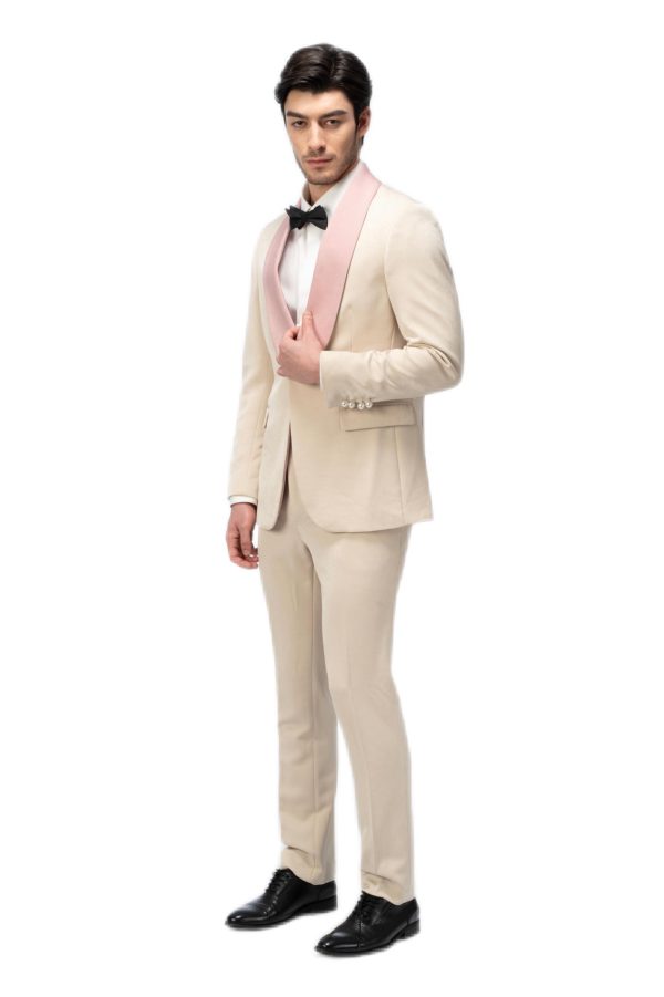 Creamy with Pink Shawl Collar Suit