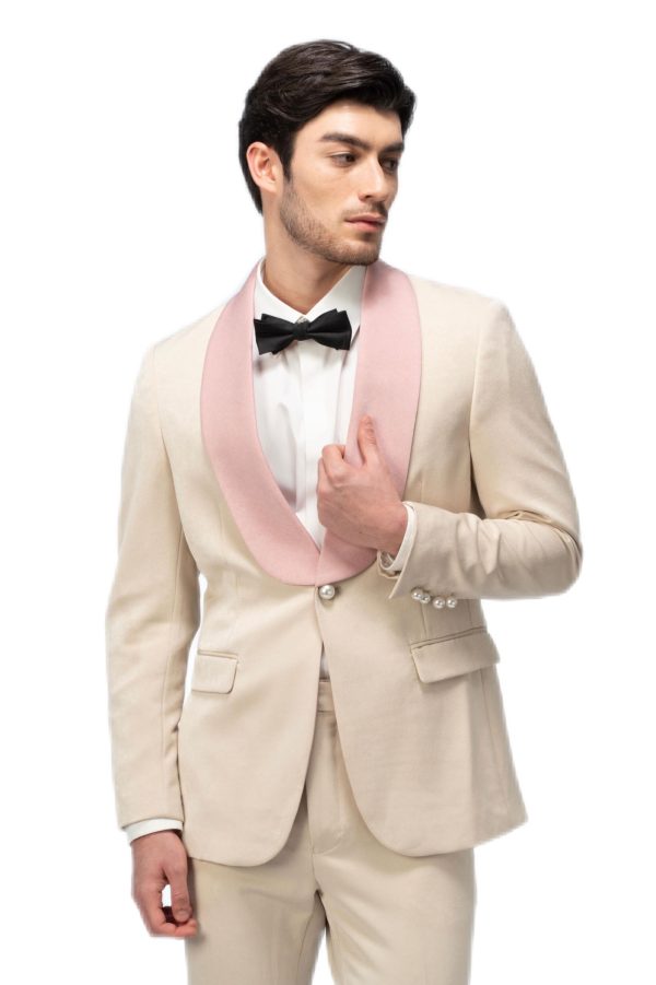 Creamy with Pink Shawl Collar Suit