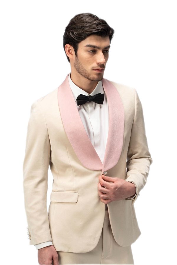 Creamy with Pink Shawl Collar Suit