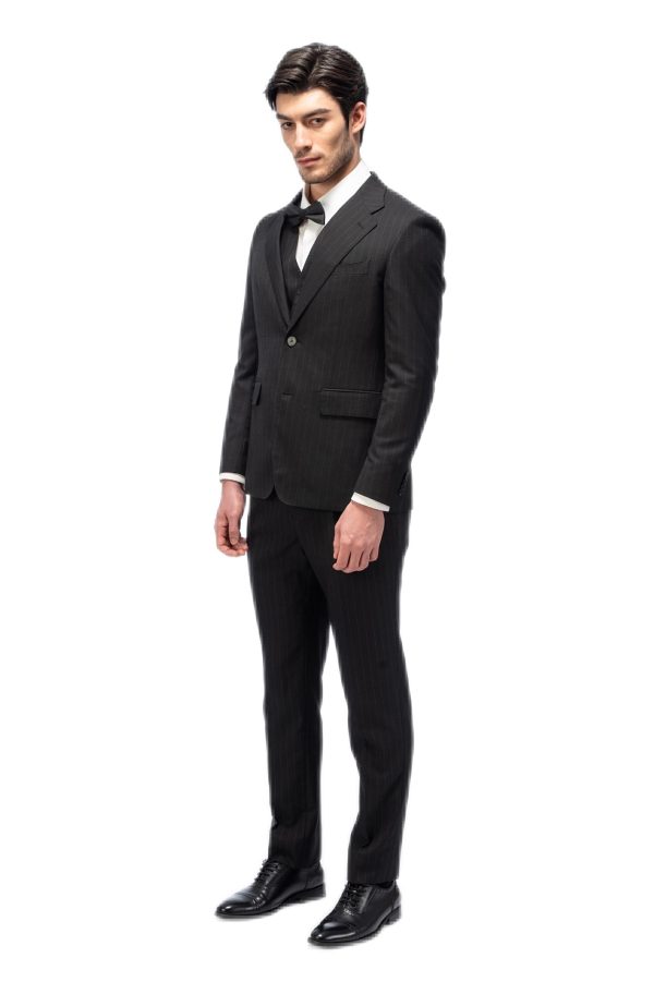 Black Striped Flat Collar Suit