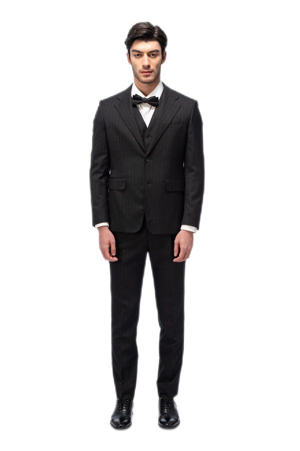 Black Striped Flat Collar Suit