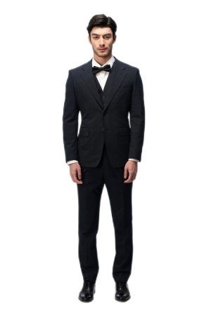 Navy Blue Grid Flat Collar Suit