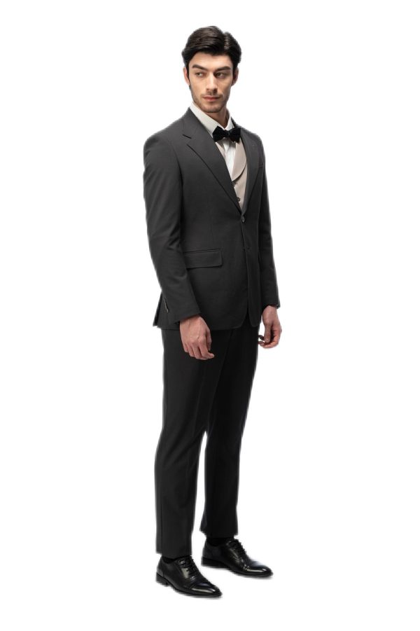 Dark Grey Flat Collar with Brown Vest Suit
