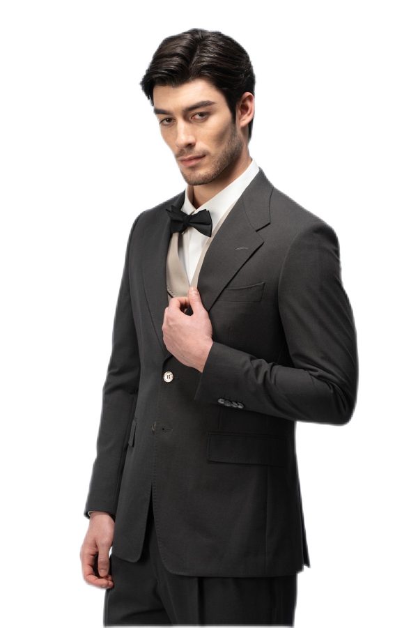 Dark Grey Flat Collar with Brown Vest Suit