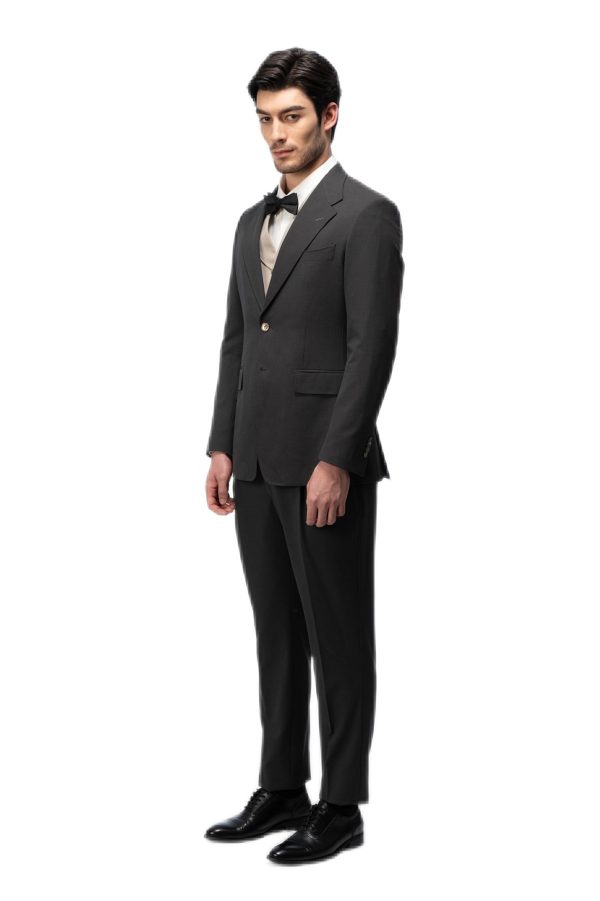 Dark Grey Flat Collar with Brown Vest Suit
