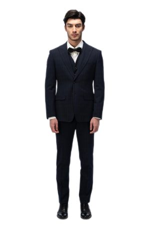 Dark Blue Plaid Closure Collar Suit