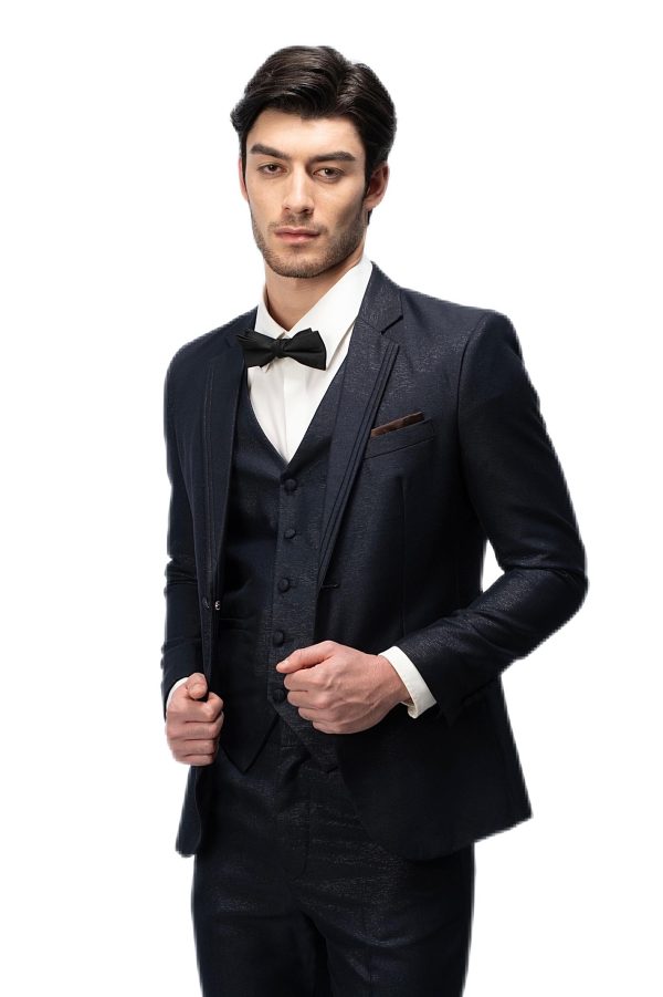 Dark Blue Shimmer Flat Collar Suit