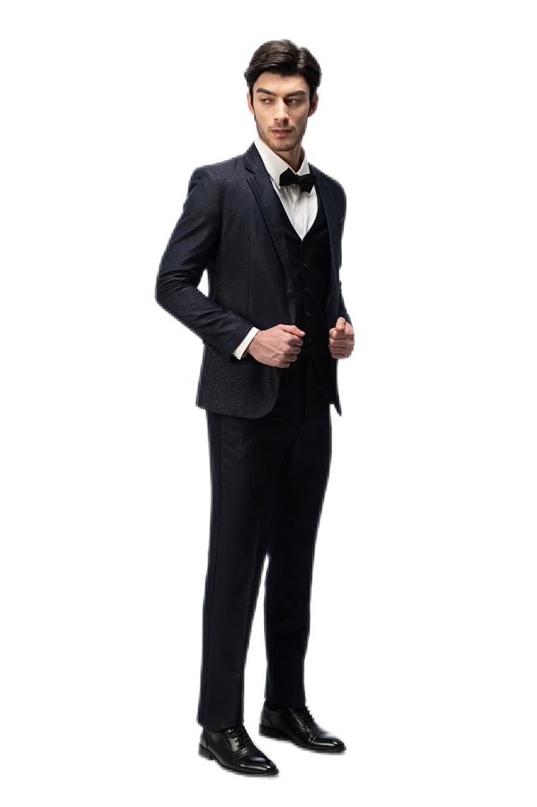 Dark Blue Shimmer Flat Collar Suit