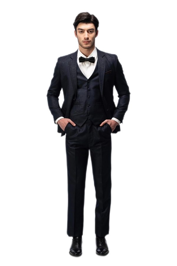 Dark Blue Shimmer Flat Collar Suit