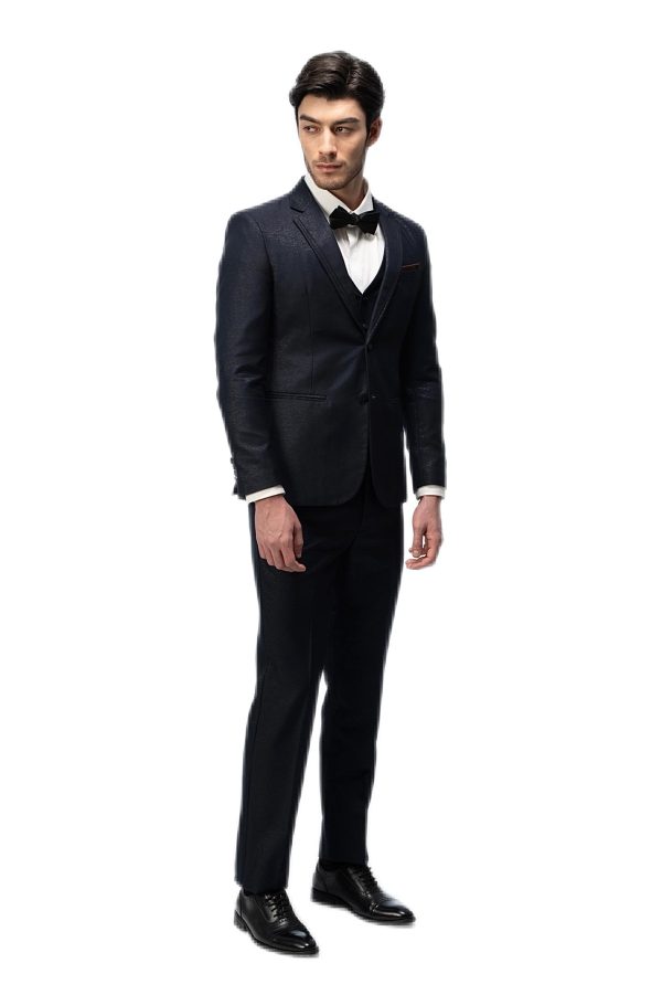 Dark Blue Shimmer Flat Collar Suit