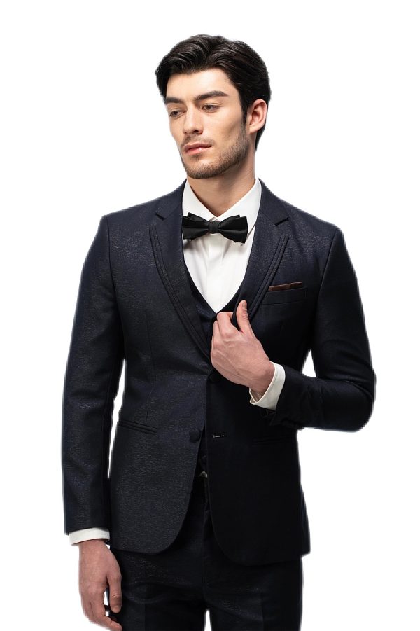 Dark Blue Shimmer Flat Collar Suit