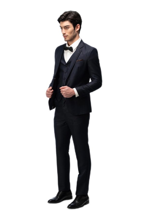 Dark Blue Shimmer Flat Collar Suit