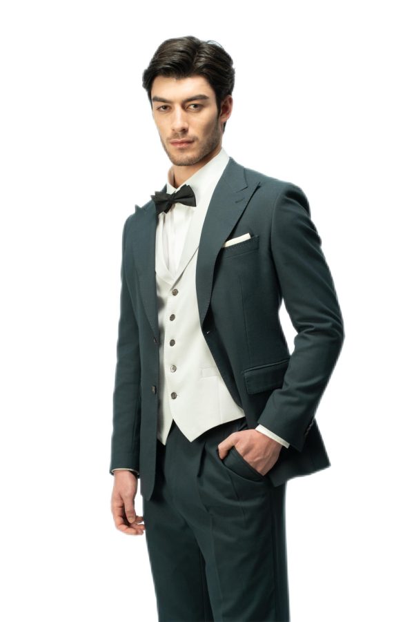 Hunter Green Closure Collar with White Vest Suit