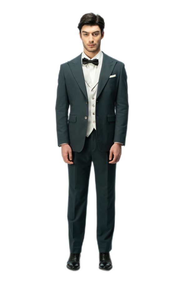 Hunter Green Closure Collar with White Vest Suit