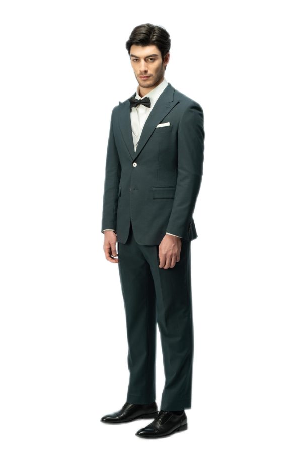 Hunter Green Closure Collar with White Vest Suit