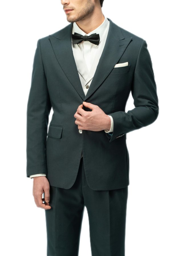 Hunter Green Closure Collar with White Vest Suit