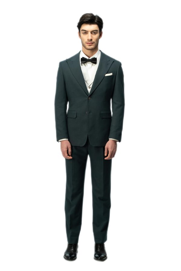 Hunter Green Closure Collar with White Vest Suit