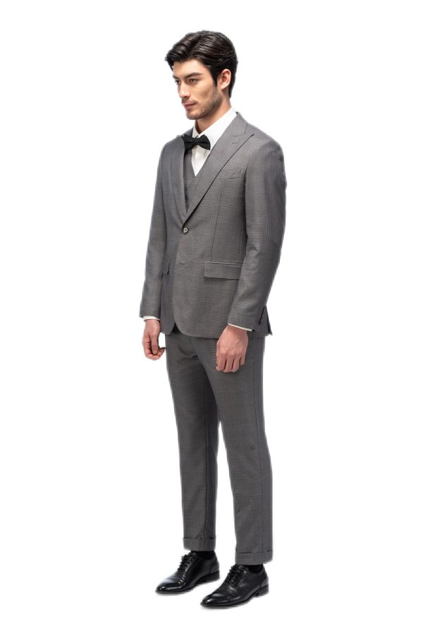 Grey Plaid Closure Collar Suit