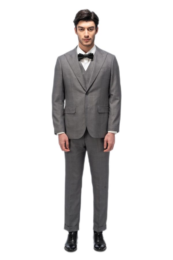 Grey Plaid Closure Collar Suit