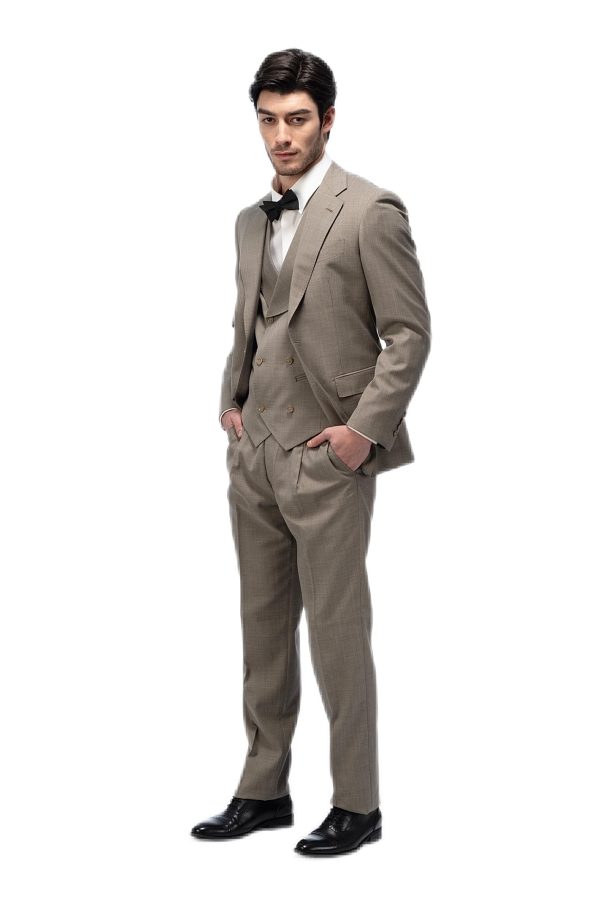 Taupe Flat Collar Suit