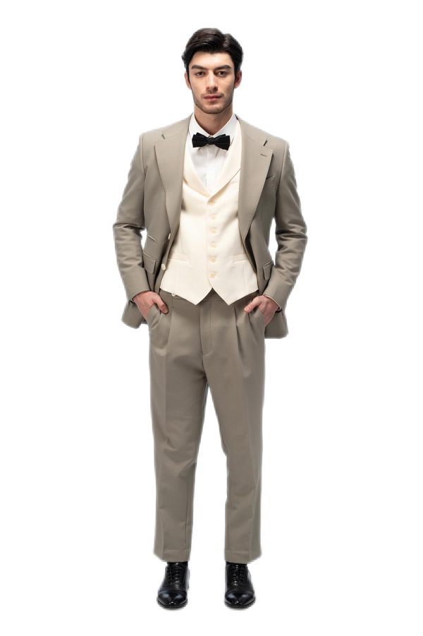 Muted Teal Flat Collar with Creamy Vest Suit