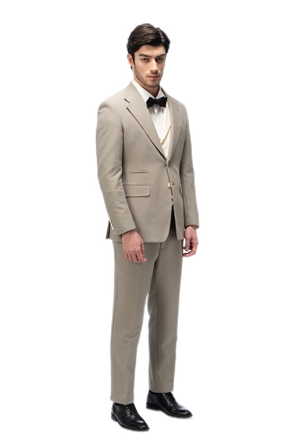 Muted Teal Flat Collar with Creamy Vest Suit