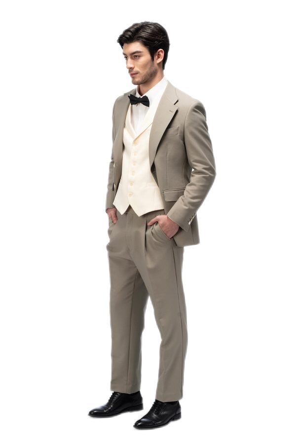 Muted Teal Flat Collar with Creamy Vest Suit