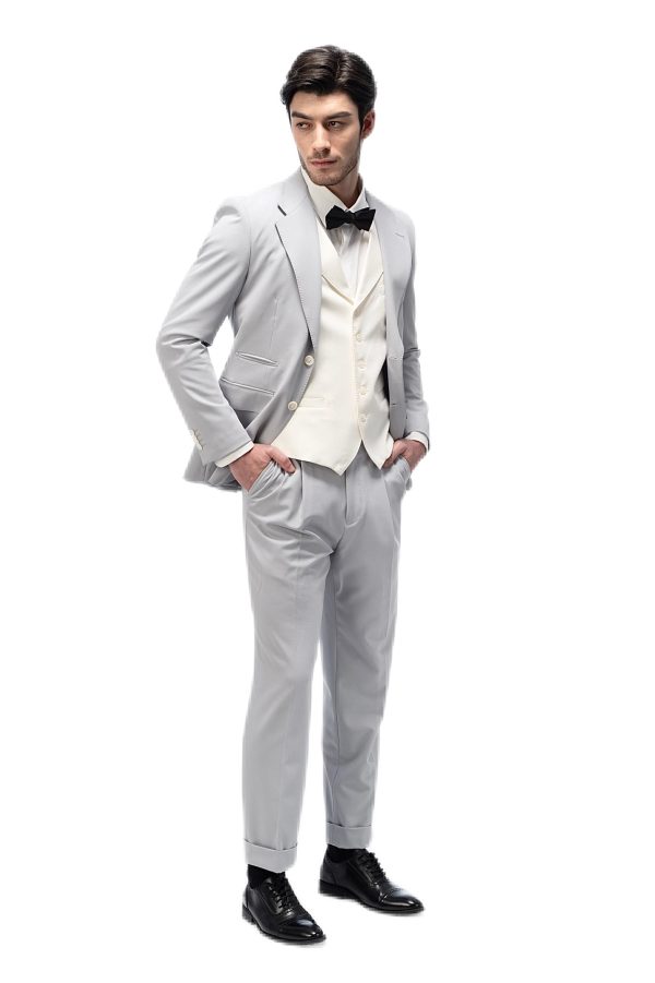 Grey Flat Collar with Creamy Vest Suit