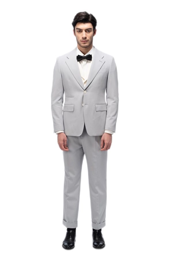 Grey Flat Collar with Creamy Vest Suit