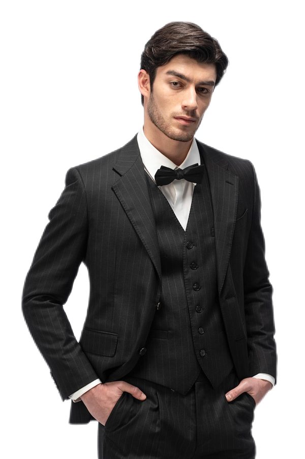 Black Striped Flat Collar Suit