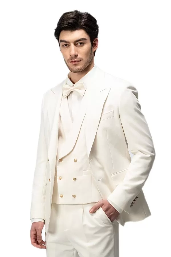 White Closure Collar Suit