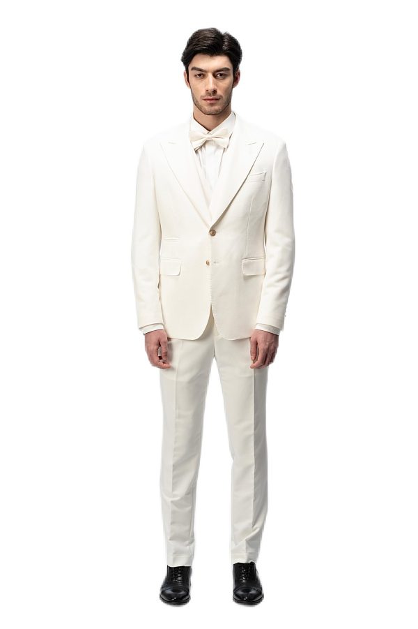 White Closure Collar Suit