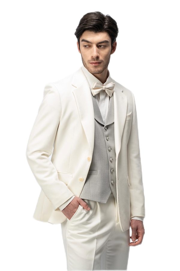 White Flat Collar with Grey Vest Suit