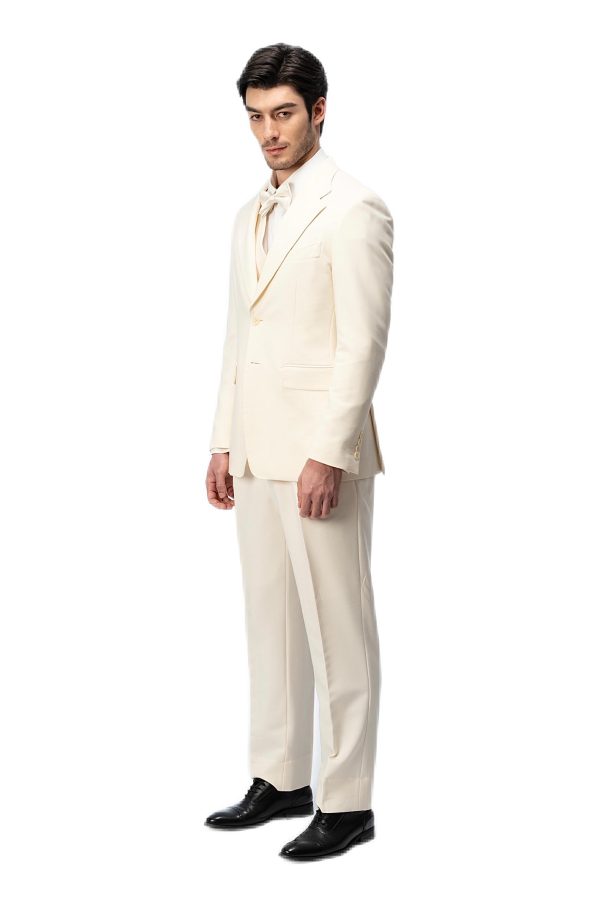 Cream White Flat Collar Suit