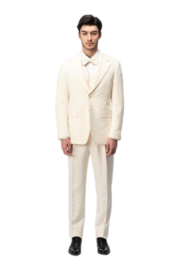 Cream White Flat Collar Suit