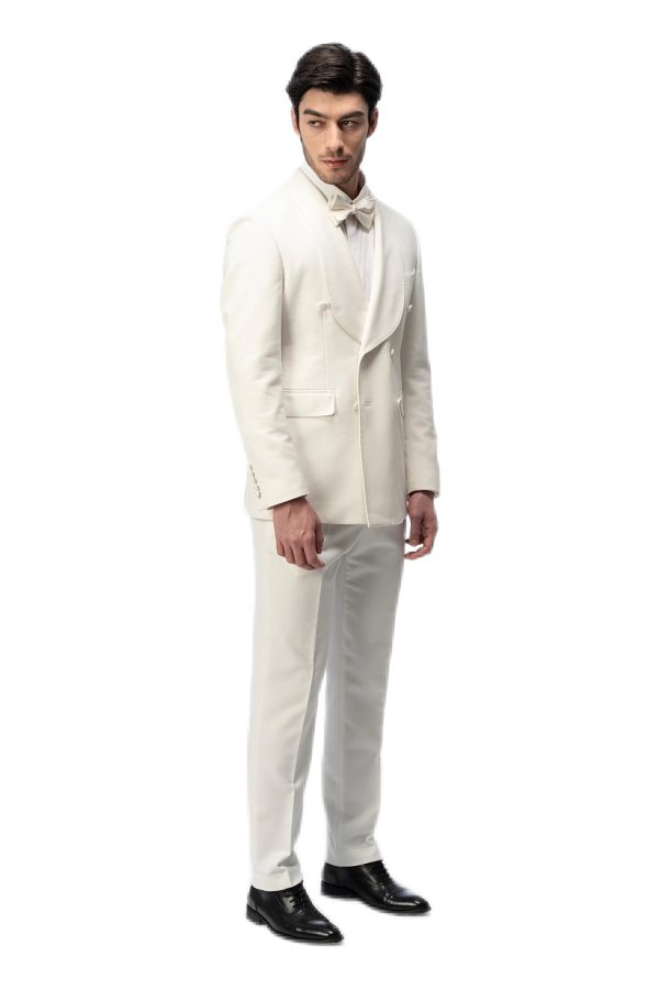 White Shawl Collar Double Breasted Suit