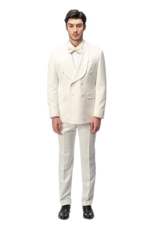 White Shawl Collar Double Breasted Suit