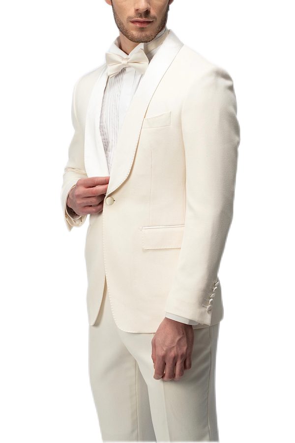 2-piece of White Shawl Silk Collar Tuxedo