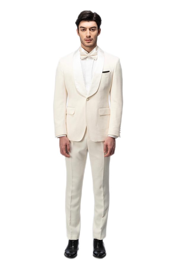 2-piece of White Shawl Silk Collar Tuxedo