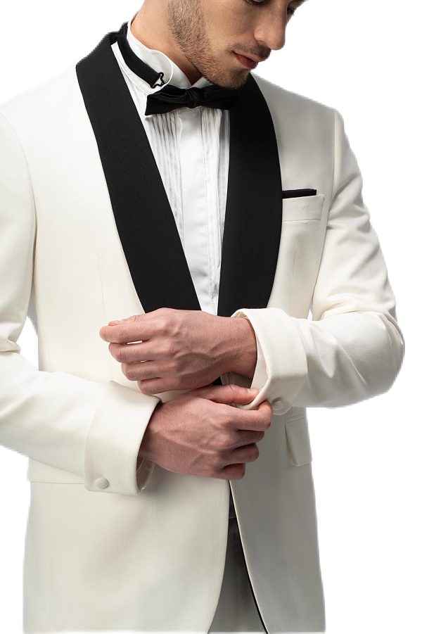 2-piece of White Shawl Black Collar Tuxedo