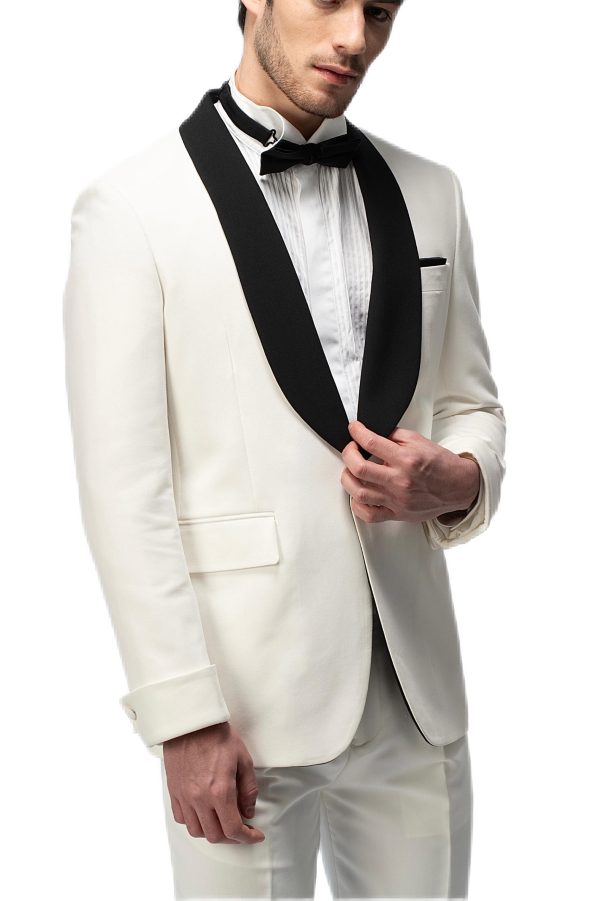 2-piece of White Shawl Black Collar Tuxedo