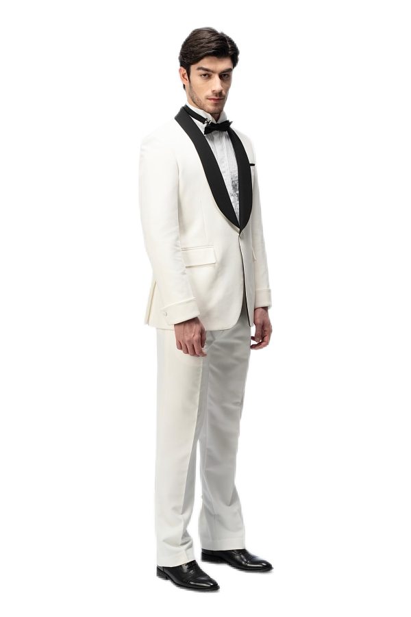 2-piece of White Shawl Black Collar Tuxedo