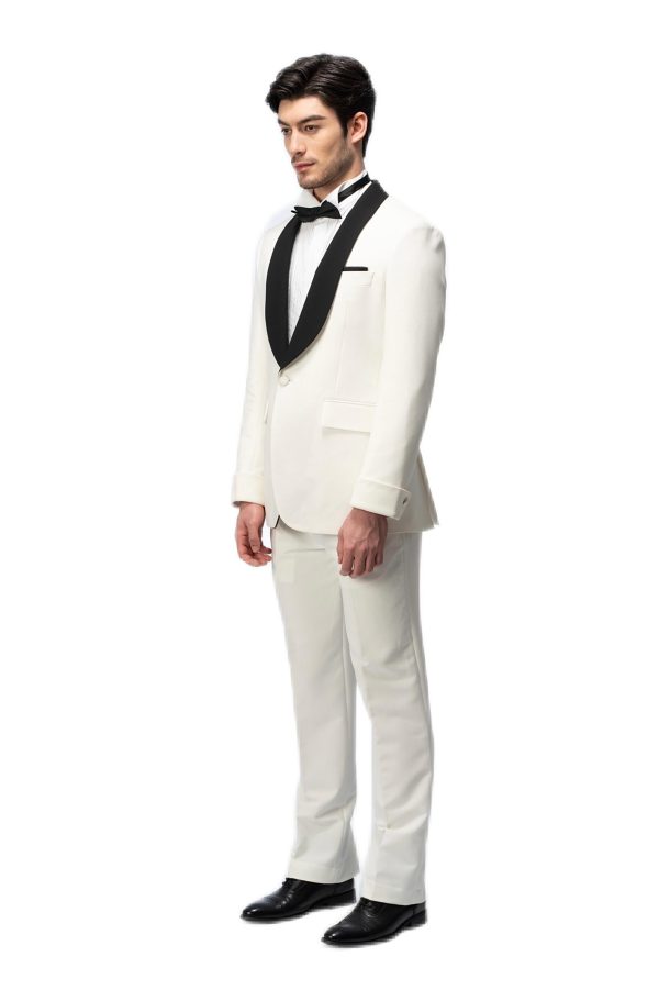 2-piece of White Shawl Black Collar Tuxedo