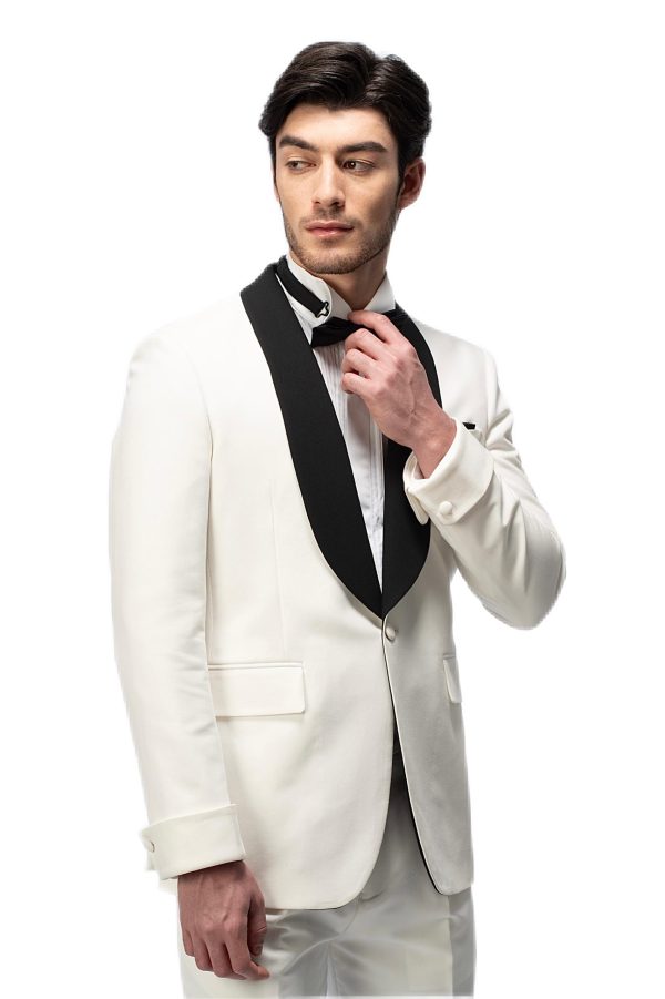 2-piece of White Shawl Black Collar Tuxedo