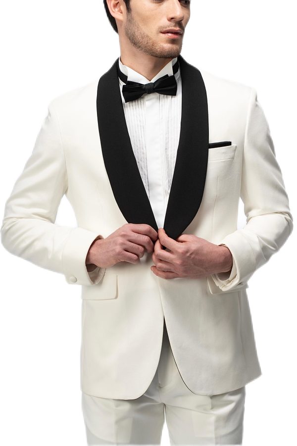 2-piece of White Shawl Black Collar Tuxedo