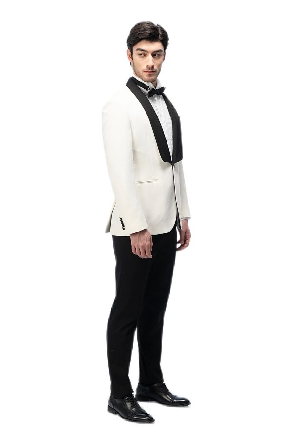 2-piece of White Shawl Black Collar Tuxedo